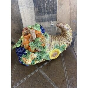 Kaldun & Bogle Large Cornucopia Hand Painted Porcelain Cookie Jar 1990 Vtg ~Read